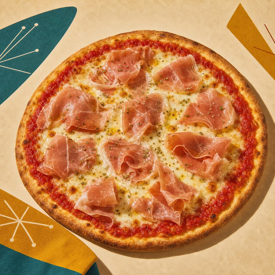 Pizza Prosciutto mit Kochschinken, Mozzarella und Tomatensoße